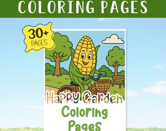 Happy Garden kleurplaten, stimuleer gezond eten voor kinderen, direct downloaden, afdrukbare kleurplaten, vegetarisch thema