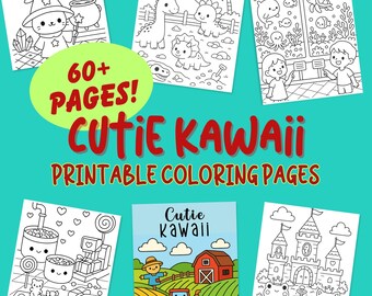 Bundel Kawaii kleurplaten, 60+ pagina's, 8,5 x 11 inch, gemakkelijke afdrukbare kleurplaten, instant pdf