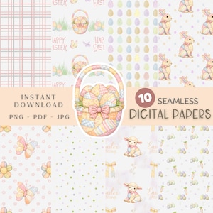 Padrão sem costura estilo patchwork de Páscoa, design digital repetido, coelho, ovos, download instantâneo, papéis para scrapbooking