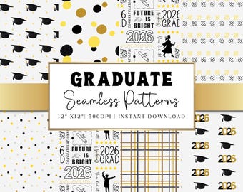 2026 Graduation Seamless Patterns, Instant Digital Download, Grad Craft Papers, Grad Cap, Scrapbooking, Craft Papers
