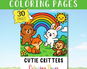 CUTIE CRITTERS Afdrukbare dieren kleurplaten, pdf-kleurplaten, direct downloaden, activiteitenpagina's voor kinderen, gemakkelijk te kleuren