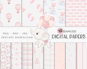 Baby Girl Seamless Patterns, Digital Papers, Scrapbooking, Pink Pattern Paper, Craft DIY, Instant Download