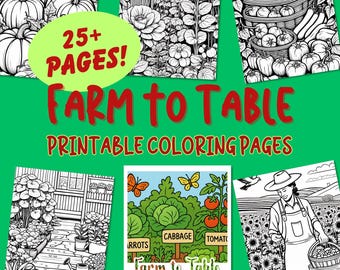 FARM to TABLE kleurplaten, kleurbundel voor volwassenen en kinderen, moestuin, ontspannende printables, instant download pdf