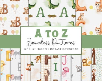 Naadloos alfabetpatroon, herhaalde print van A tot Z, digitaal plakboek