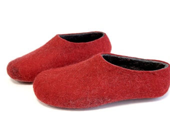 Toasty warm ruby red wool slippers for winter