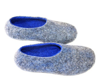 Organic wool mens felt slippers, grey slippers, warm slippers Natural wool, sheep slippers, Health slippers, Husband Grandma gift