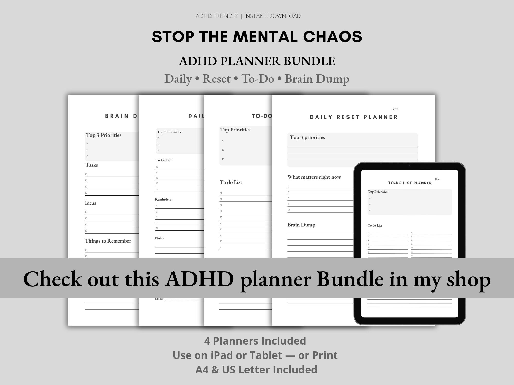 ADHD Brain Dump Printable PDF | Simple Mind Dump Planner for ADHD ...