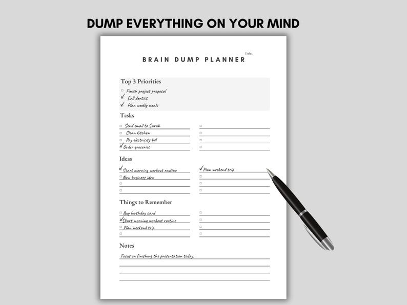 ADHD Brain Dump Printable PDF | Simple Mind Dump Planner for ADHD ...