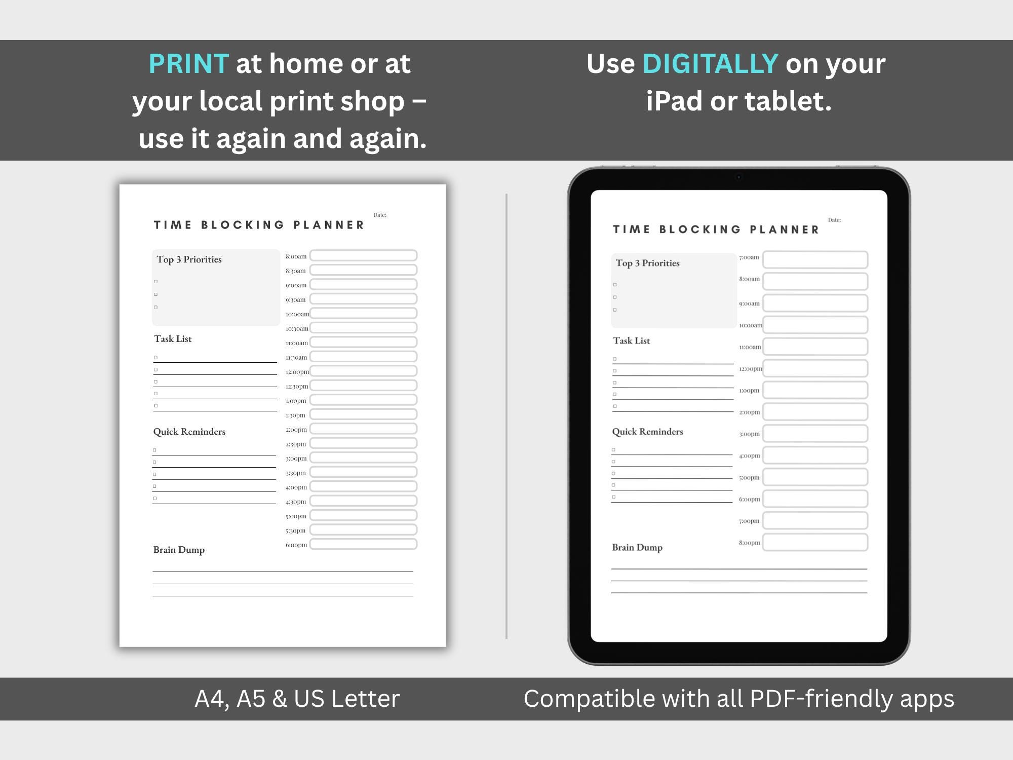 ADHD Time Blocking Planner Printable | Time Blindness Daily Planner ...