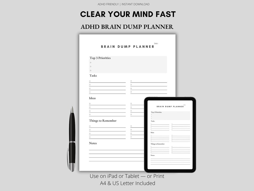 ADHD Brain Dump Printable PDF | Simple Mind Dump Planner for ADHD ...