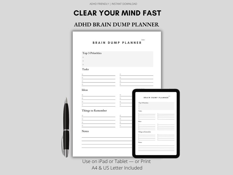 ADHD Brain Dump Printable PDF | Simple Mind Dump Planner for ADHD ...
