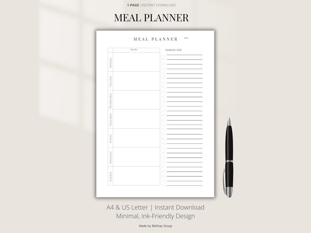Weekly Meal Planner Printable Grocery List | Minimalist Kitchen ...