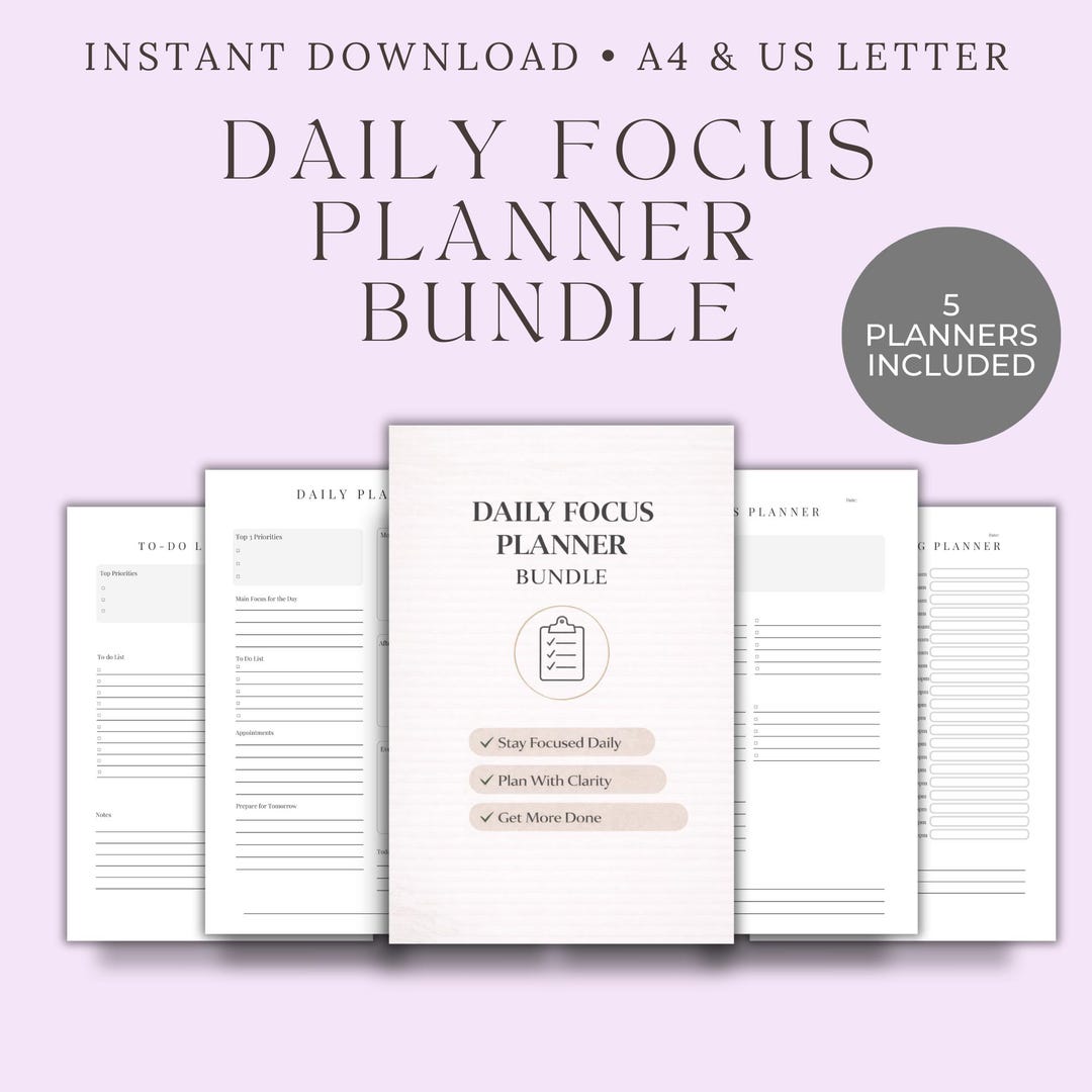 Daily Focus Lettering Daily Focus Planner Bundle | Time Blocking, To-do List (digital ...