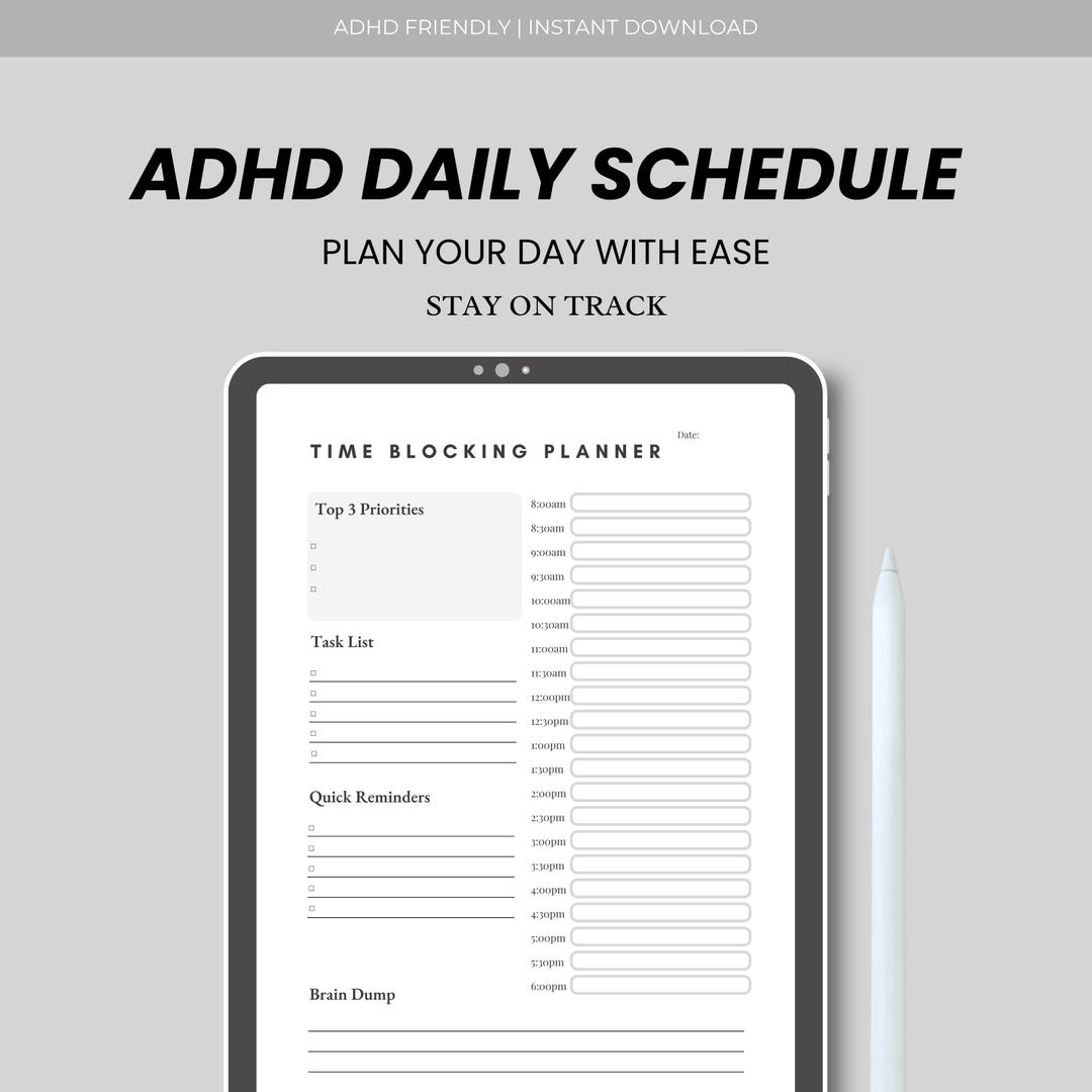 ADHD Daily Schedule Planner Printable, Simple Daily Planner for ADHD ...