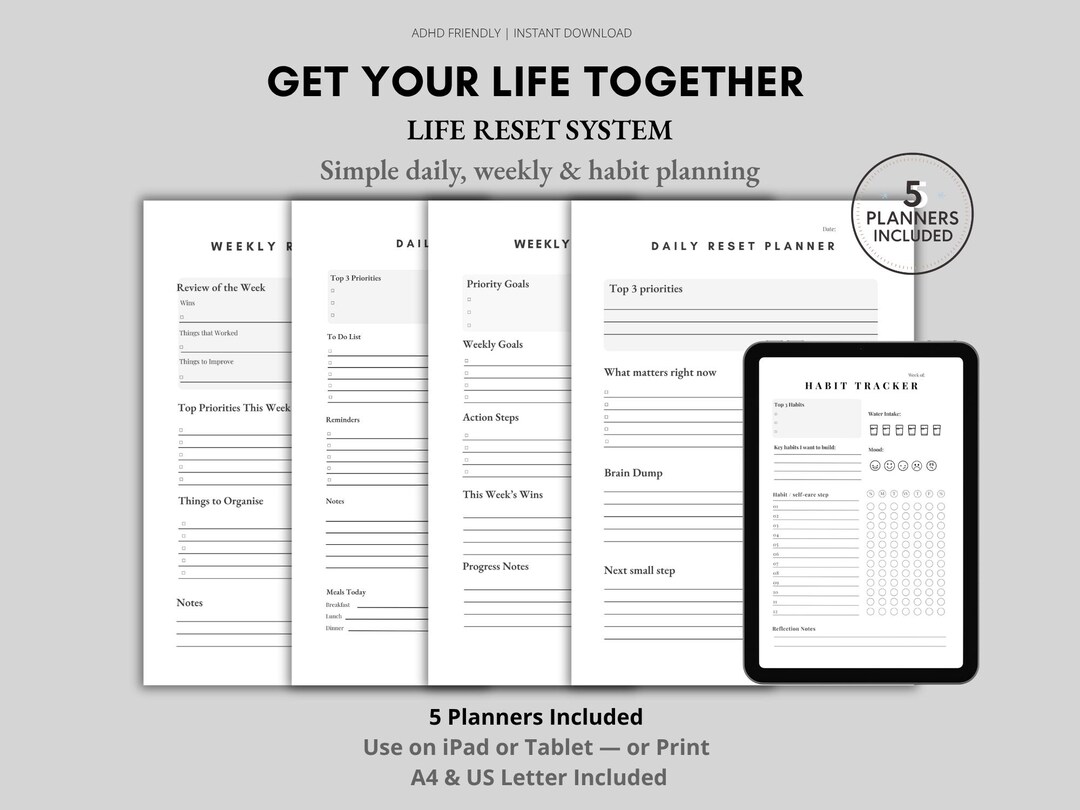 ADHD Life Reset Planner Printable PDF | Weekly Reset Planner for ADHD ...