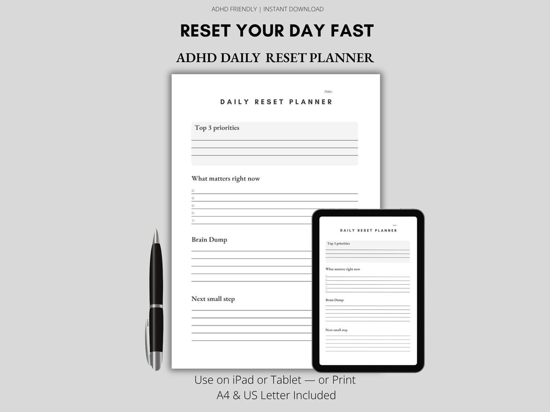 ADHD Reset Planner Printable PDF | Simple Daily Routine Planner for ...