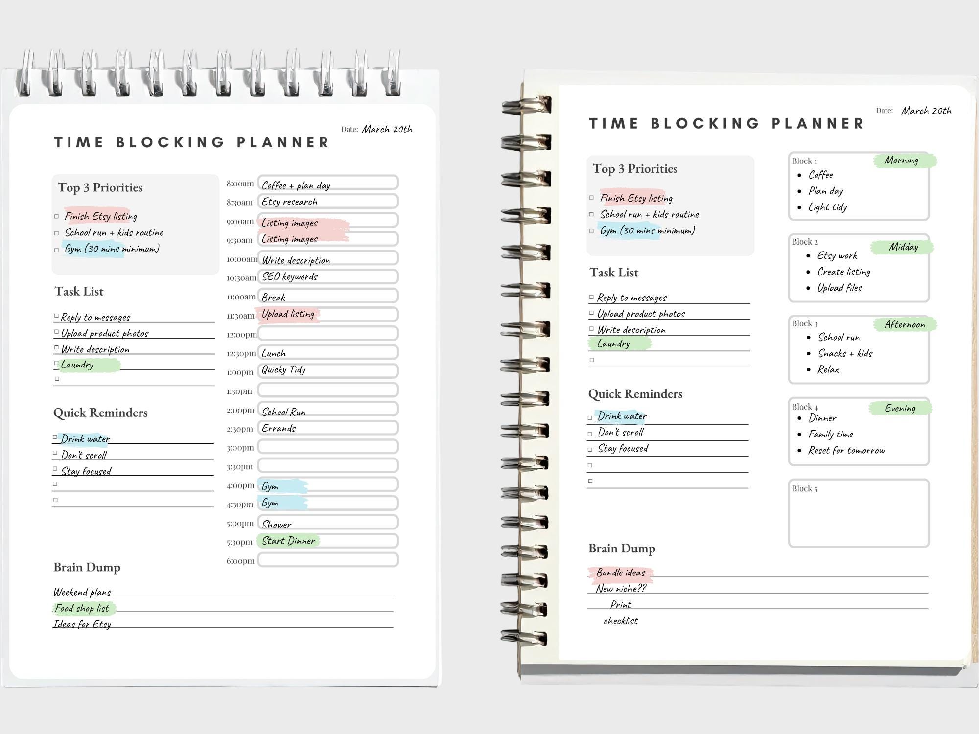 ADHD Time Blocking Planner Printable | Time Blindness Daily Planner ...
