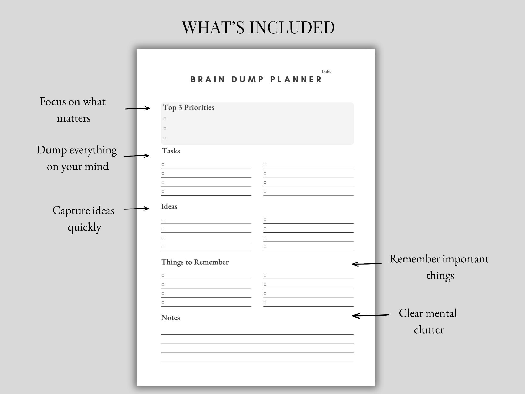 ADHD Brain Dump Printable PDF | Simple Mind Dump Planner for ADHD ...
