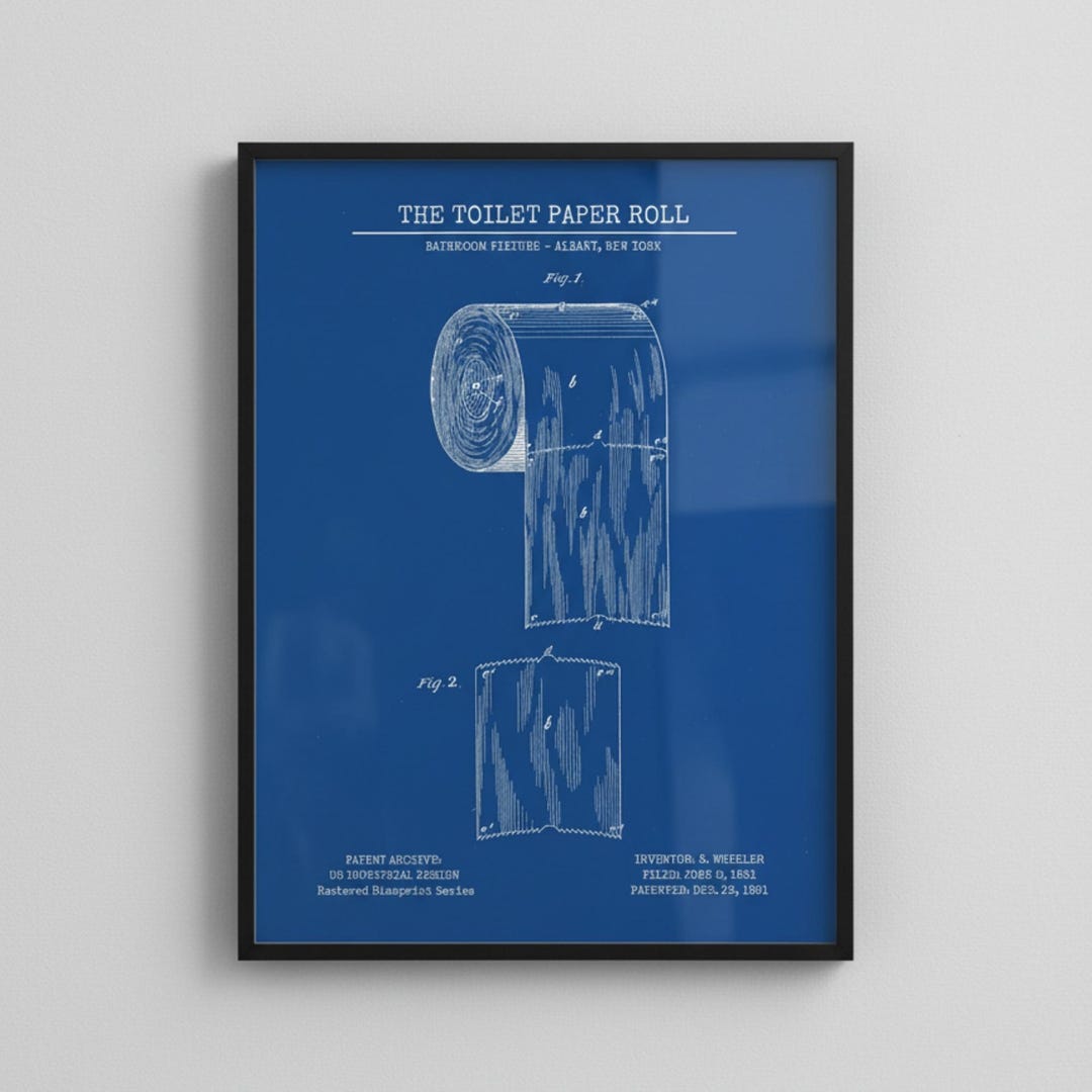 1891 Toilet Paper Patent Print | Funny Bathroom Wall Art | Restroom ...