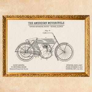 1911 Amerikaanse motorpatentprint | Vintage motorfiets | Garagedecor | Bikercadeau | Muurkunst mangrot | Industrieel monteurposter