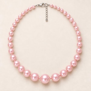 Blush Pink Graduated Shell Pearl Necklace, Hand-Knotted, Adjustable 18–20 Inches