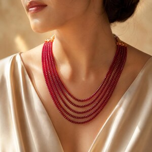 Ruby Red Beaded Necklace, 1 to 5 Layer Options, July Birthstone Inspired Layering Jewellery