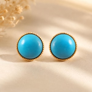 Sleeping Beauty Turquoise Stud Earrings, 10mm Sterling Silver or Gold Plated, December Birthstone