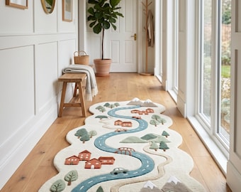 Modern Geometric Runner Rug, Boho Minimalist 3x12 Hallway Carpet, Earth Tone Kitchen Rug, Abstract Custom Entryway 2x10, Road Track Kids Rug