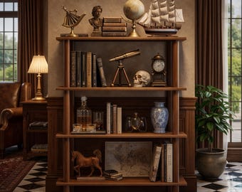 Mid Century Style Geometric Shelf - Vintage Bookcase - Handmade Walnut Wood Bookcase