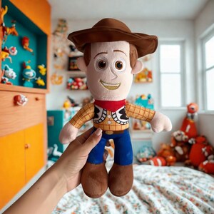 Puede incluir: Un peluche del personaje Woody de la pel&iacute;cula Toy Story. La mu&ntilde;eca tiene un sombrero de vaquero marr&oacute;n, una camisa a cuadros amarilla, pantalones azules y botas marrones. Tiene un pa&ntilde;uelo rojo y una cara sonriente.