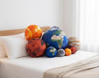 Almohada de peluche con diseño de planeta del sistema solar: cojín redondo decorativo espacial