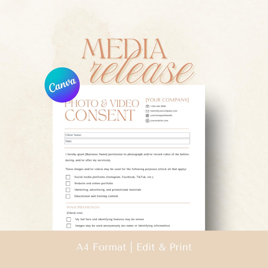 Media Release Form Template | Photo and Video Consent Agreement ...
