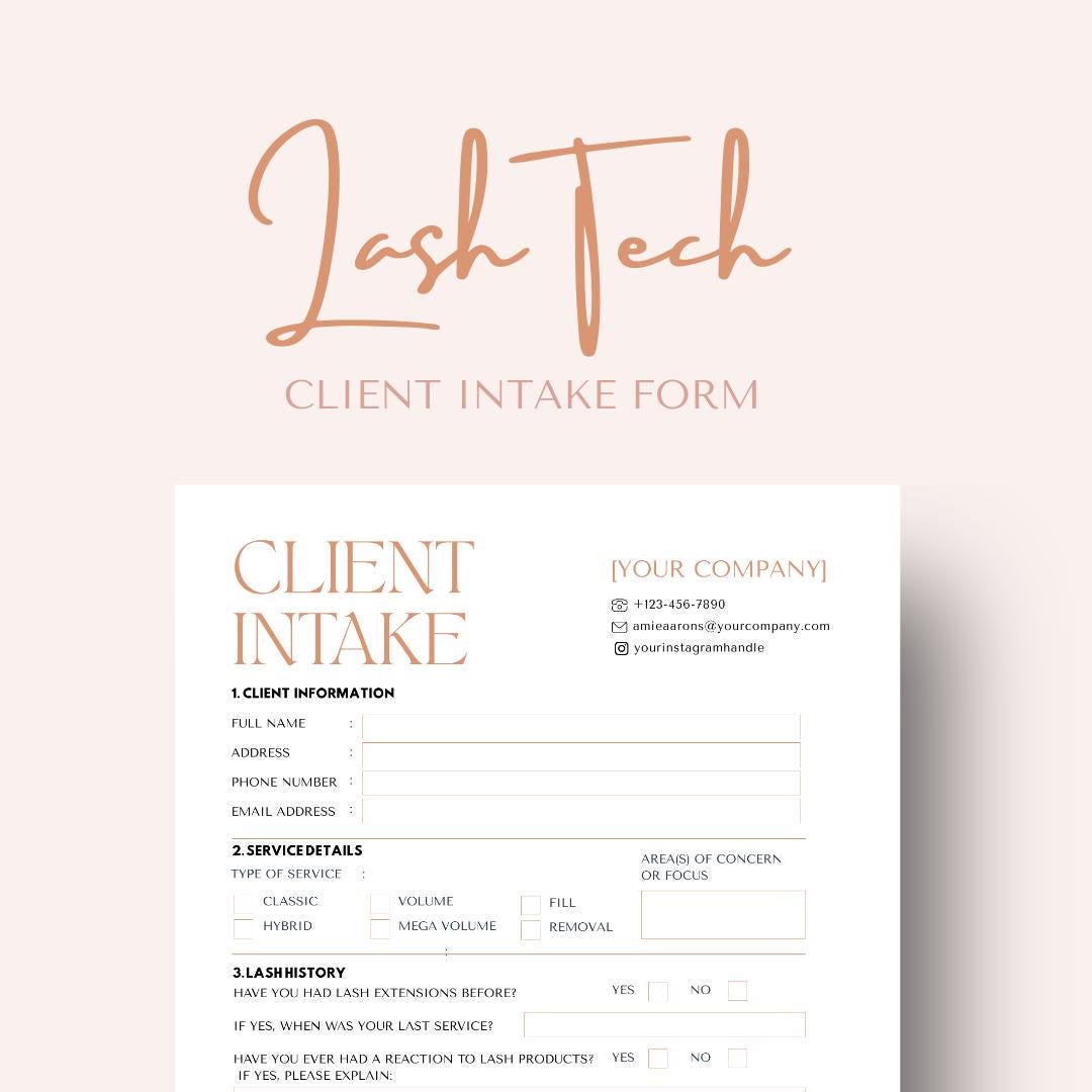 Lash Tech Client Intake Form | Editable Canva Template for Lash Artists ...
