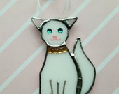 Stained Glass White Cat to hang up small size new style