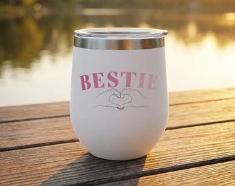 12oz Wine Tumbler | Best Friend Gift | Heart Hands Design | Insulated Travel Cup | Girls Trip Gift