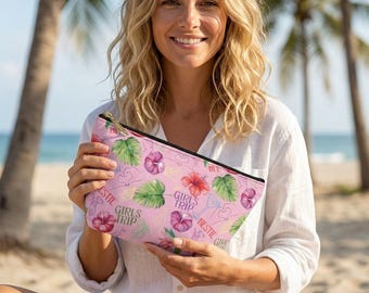 Floral Makeup Bag | Girls Trip Pouch | Travel Organizer Bag | Vacation Essentials Case | Bachelorette Gift