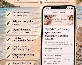 Girls Trip Planner Template | Bachelorette Trip Itinerary | Travel Planning Questionnaire | Digital Download Bundle