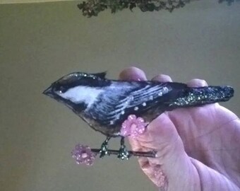 bird chickadee mixed media christmas ornament