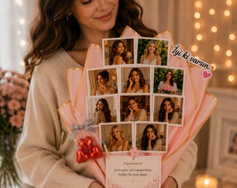 Personalized Photo Bouquet Gift, Custom Picture Bouquet, Birthday Gift for Her, Anniversary Gift, Unique Photo Gift