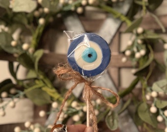 One dozen Greek Mati or evil eye chocolate lollipops