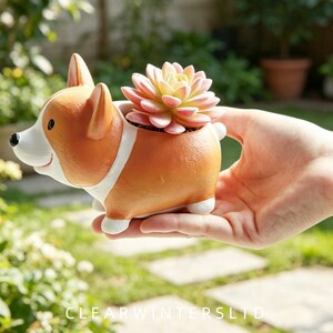 Corgi Shaped Resin Succulent Planter Cute Dog Flower Pot Home Balcony Garden Desktop Decor Ornament Gift For Pet Lovers