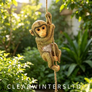 Hanging Rope Baby Monkey Resin Statue Ornament Cute Animal Chimp Sculpture Outdoor Tree Garden Yard Decor Gift For Patio Lawn
