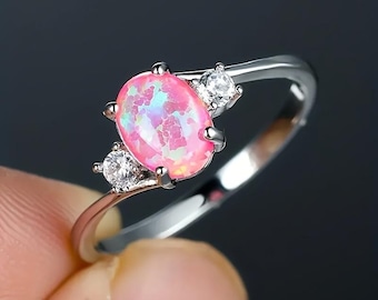 Rosa Opal Blume Ring, zierliche Opal Statement Ring, S925 Silber Versprechen Ring