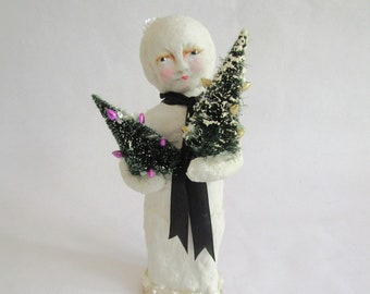 Nostalgic Folk Art Carol Roll, paper mache mixed media vintage style Christmas snowman