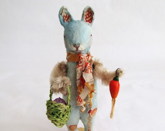 Nostalgic Folk Art Carol Roll, mixed media bunny rabbit figure