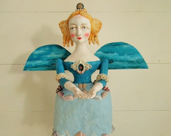 Nostalgic Folk Art Carol Roll, paper mache mixed media Sailor's Angel