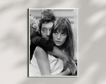 Jane Birkin and Serge Gainsbourg Wall Art, Photography Poster, Retro Poster, Black and White Wall Art, Vintage Prints, Canvas Poster