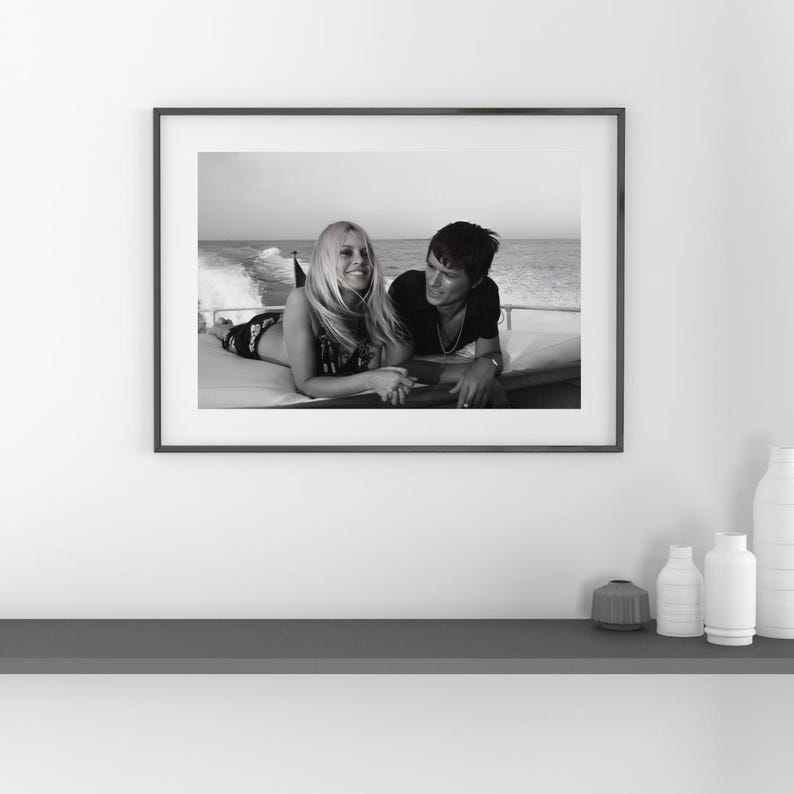 Brigitte Bardot and Alain Delon Poster, Hollywood Black and White Wall Art, Vintage Art, Photography Poster, Black and White Couple Photo image 3