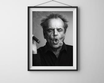 Impresión de Jack Nicholson, arte mural en blanco y negro, descarga instantánea, póster vintage, decoración minimalista para el hogar, descarga digital