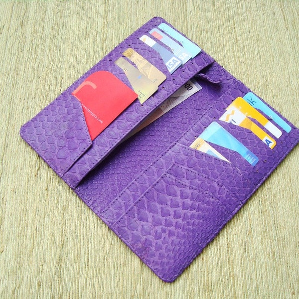 Snakeskin Leather Women Wallet with Coin Slot.  Purple Leather Long Wallet. Pick your color.